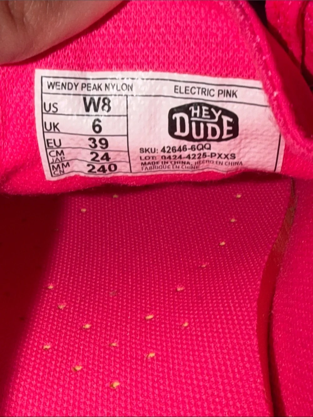 Hey Dude Women's Slip-On Sneakers in Hot Pink with Speckled White Sole - Picture 7 of 7